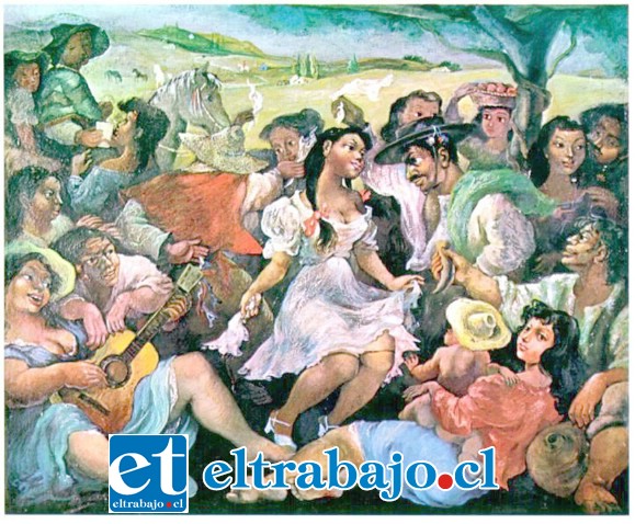 Una de las tantas obras del pintor Pedro Lobos, ‘Fiesta Campesina’.