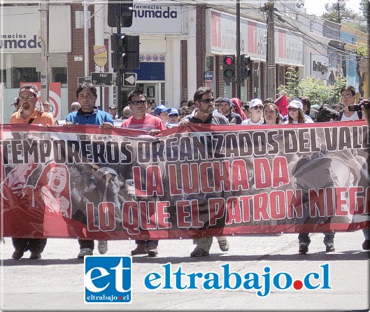 La manifestación congregó a alrededor de 100 personas, entre los que se contaban trabajadores temporeros, del cobre y estudiantes universitarios, entre otros.