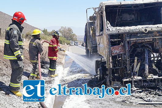 Aunque el conductor al notar que salía humo, decidió estacionarlo en la orilla del camino y llamar de inmediato a Carabineros, nada se pudo hacer por el camión.