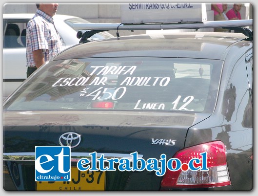 Las restantes ocho empresas de taxis colectivos, mantendrán la tarifa de 350 pesos, pero aumentarán la tarifa única a 500 pesos a contar de 3 de marzo próximo.