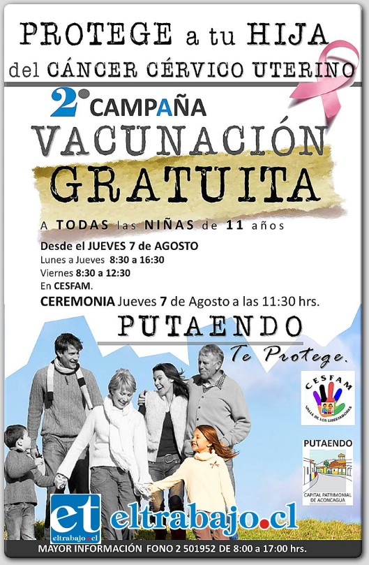 La vacunación comenzará a ejecutarse desde este jueves 7 de agosto en los siguientes horarios: Lunes a jueves de 8:30 a 16:30 horas y el viernes de 8:30 a 12:30 horas. Para mayor información comunicarse al fono 2501952 de 8:00 a 17:00 horas.