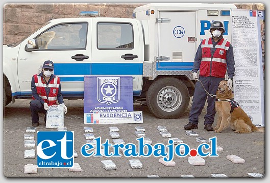 GRAN DECOMISO.- El Servicio Nacional de Aduanas, en conjunto con la Brigada Antinarcóticos de la PDI de Los Andes, lograron desarticular una banda de argentinos que pretendía internar más de 100 kilos de marihuana prensada del tipo paraguaya.