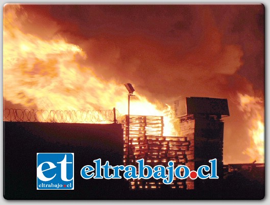 INFERNAL.- Un voraz incendio se desató alrededor de las 22:30 horas de este martes en Exportadora Baika, ex-Aconex, ubicada en la entrada poniente de San Felipe. (Fotos Flavia Vera).