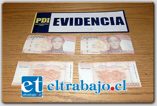 Un incremento en la circulación de billetes falsos de $20.000 a nivel del comercio local ha estado detectando la Brigada de Delitos Económicos de la PDI.