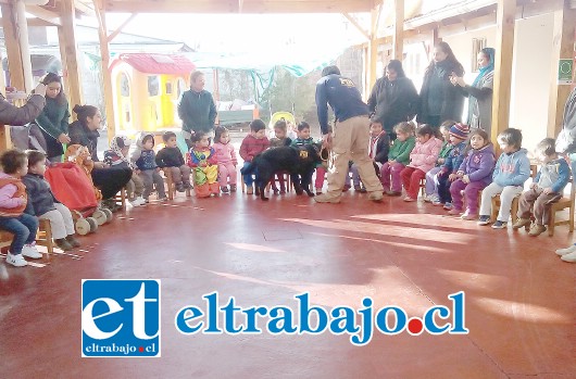 Cerca de 40 niños del Jardín Infantil Pulgarcita recibieron a funcionarios de la PDI, para realizar una charla sobre el autocuidado que cada niño debe tener con su cuerpo y su entorno cercano.