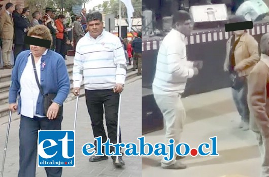 Leonardo Hidalgo en pleno desfile, marchando con gran dificultad con sus muletas. Horas después fue grabado bailando a todo ritmo en la ramada oficial en Sahondé.