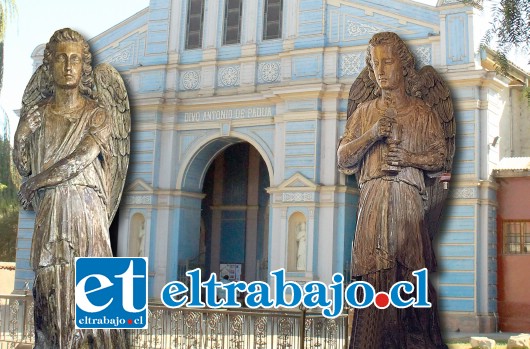 REGRESARON.- Así lucían los ángeles cuando embellecían el frontis de la iglesia de El Almendral, ambos finalmente regresarán hoy a su casa de origen.