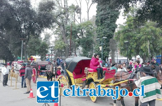 Cuatro carruajes patrimoniales, invitaban a los asistentes a la Plaza de Armas a dar un paseo por la ciudad.