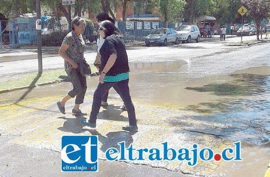 En la imagen se aprecia a dos personas cruzando la calle por sobre el lomo de toro.