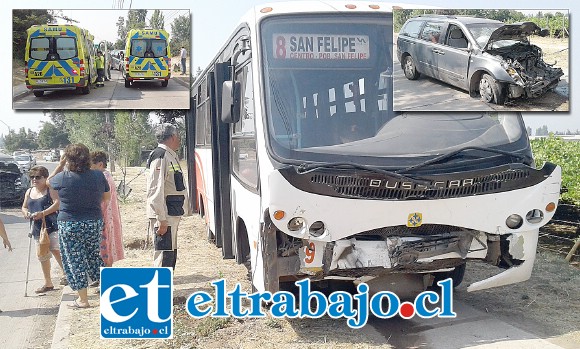 Nueve personas heridas dejó una colisión frontal protagonizada por un microbús de la empresa Vera Arcos y un automóvil tipo Station Wagon en el sector de Almendral.