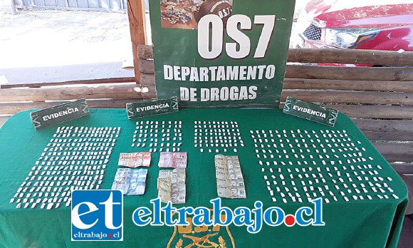 Efectivos del OS7 de Carabineros incautaron 585 contenedores de pasta base de cocaína desde un domicilio de Población René Schneider de Los Andes.