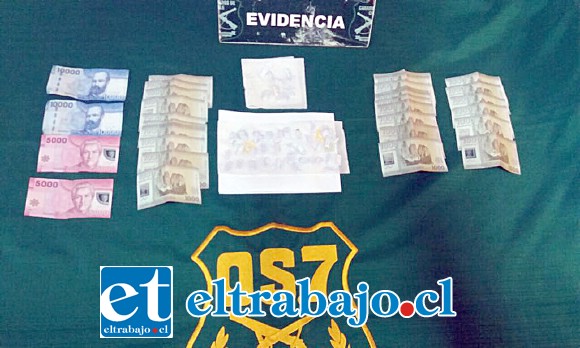 Un total de 19 gramos de pasta base de cocaína y $60.000 en efectivo fue el resultado del allanamiento gestionado por el OS7 de Carabineros al interior de una vivienda en la Villa Bernardo Cruz de San Felipe.