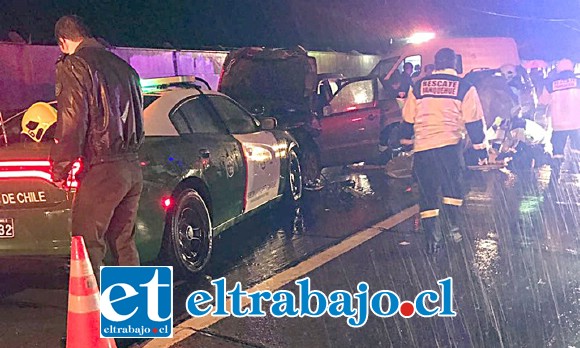 La violenta colisión entre una patrulla de la Siat de Carabineros y un jeep particular ocurrió en el kilómetro 19 de la Ruta 60 CH, en Panquehue.