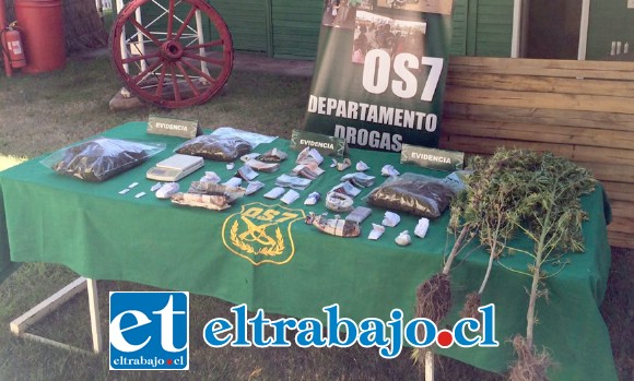 Más de un kilo de marihuana, cocaína, balanzas digitales y dinero en efectivo fue el resultado del allanamiento a cargo del OS7 de Carabineros el 21 de abril de 2016.