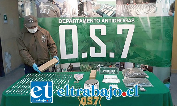 Más de dos kilos y medio de marihuana elaborada, pasta base de cocaína, municiones, dinero en efectivo y hasta un automóvil fueron parte de las incautaciones ejecutadas por el OS7 de Carabineros Aconcagua, desbaratando una banda criminal dedicada al tráfico de drogas.