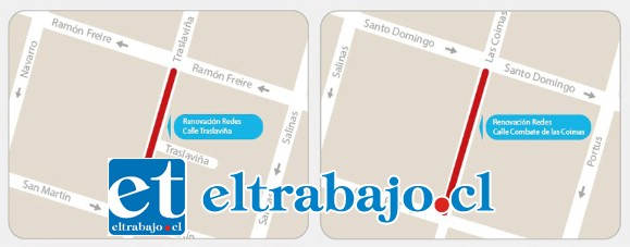 Los trabajos afectarán las calles Traslaviña, entre Freire y San Martín, y Combate de Las Coimas entre Prat y Santo Domingo, en pleno centro de la ciudad.