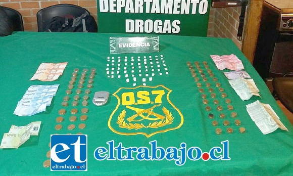 Personal de OS7 de Carabineros Aconcagua incautó pasta base y clorhidrato de cocaína desde el domicilio de la imputada apodada ‘La Tía Tencha’, en Putaendo.