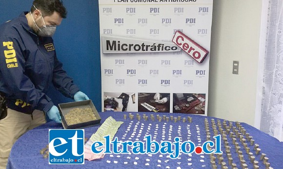 La Brigada Microtráfico Cero de la PDI incautó pasta base y dinero en efectivo desde un departamento de Villa El Totoral de San Felipe.