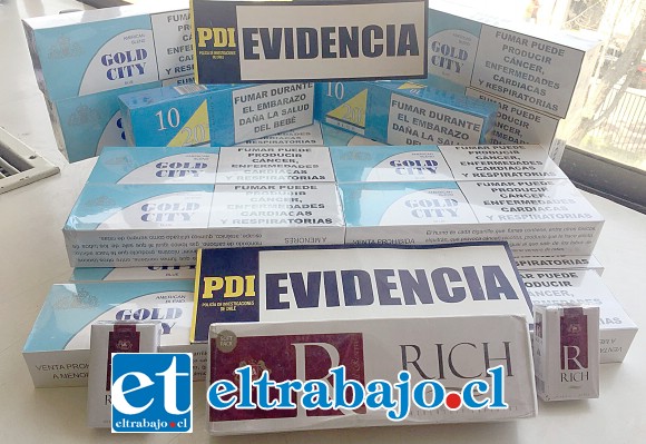 La Brigada de Delitos Económicos de la PDI incautó 212 cajetillas de cigarrillos avaluadas en $625.000 desde un local comercial en Población Hermanos Carrera, en San Felipe.