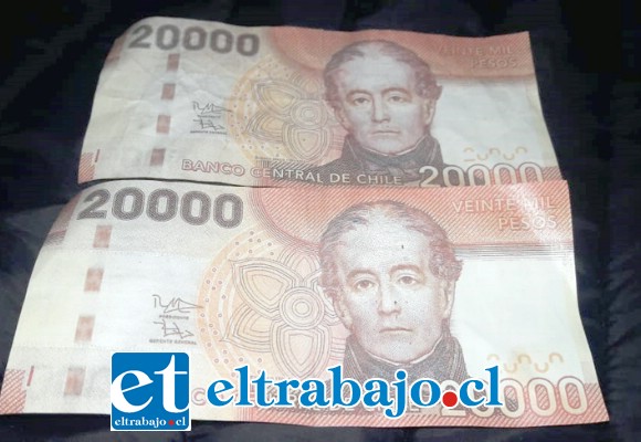 Estos son los billetes falsos con que fueron engañados los dos adultos mayores.