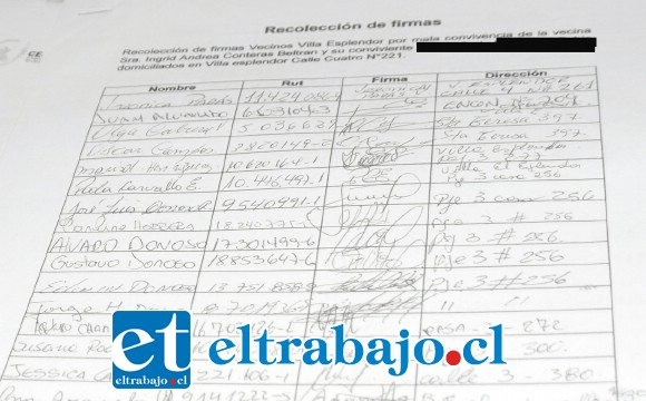 PIDEN SOLUCIÓN.- Aquí vemos parte de la gran lista de firmas de vecinos, quienes solicitan a las autoridades una solución al conflicto.