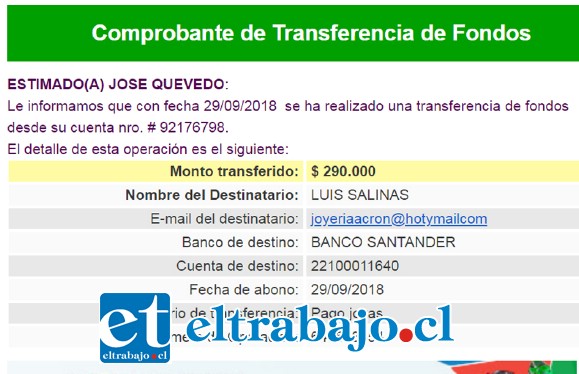 Este es el detalle de la transferencia que fue adulterada por los delincuentes para engañar a la víctima que, por lo general, tiende a aceptar este comprobante como verdadero sin verificar en su cuenta si el dinero fue realmente transferido.