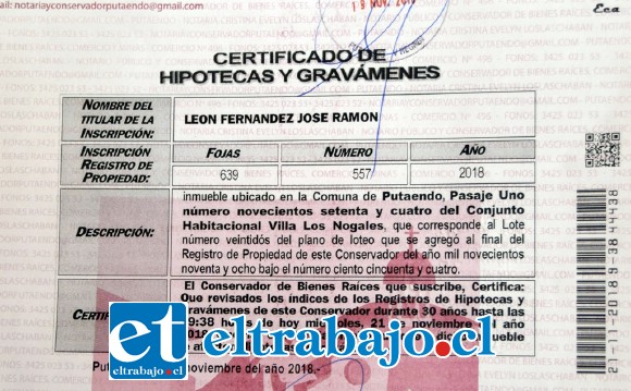 TREMENDO LÍO.- Este documento certifica que la propiedad en cuestión no cuenta con ningún proceso pendiente de embargos ni deudas judiciales de ningún tipo, pero al parecer sí venía ‘con premio’.