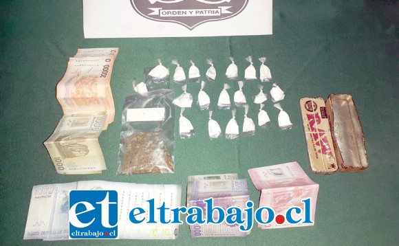 Un total de 15 gramos de cocaína de alta pureza más 4 gramos de marihuana y dinero en efectivo fue la incautación efectuada por Carabineros en medio de fiscalizaciones de tránsito efectuadas este fin de semana en Santa María.