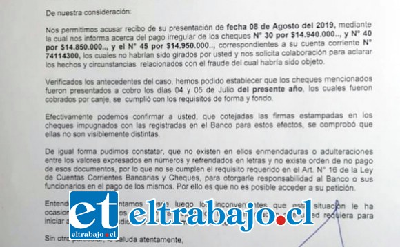 Esta es la carta respuesta que envió Banco Santander.