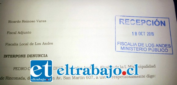 La denuncia ante la fiscalía fue interpuesta el 18 de octubre.