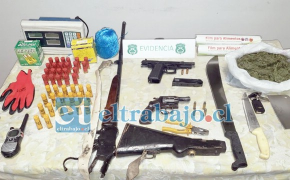 Gran cantidad de armas de fuego, municiones, armas blancas y marihuana fueron incautadas durante un control sanitario.