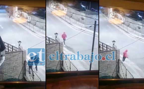 En la imagen se puede apreciar a la pareja caminando tranquilamente, seguidos posteriormente por un sujeto que al poco rato reaparece corriendo con el arma en su mano derecha.