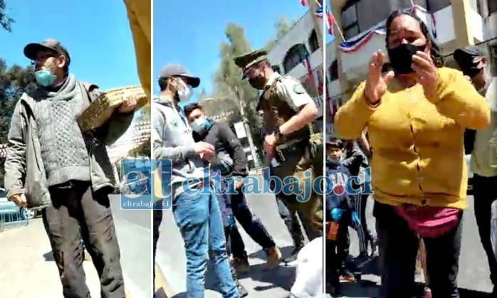 EN PROTESTA.- Por varios minutos estos vendedores ambulantes se hicieron sentir frente al Municipio, pidiendo ser atendidos por las autoridades. Los carabineros debieron intervenir.