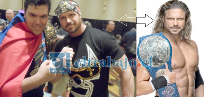 CON LOS GRANDES.- Y como si fuera poco, Juan Díaz tiene ahora la oportunidad de codearse con los gigantes de la WWE, aquí lo vemos con John Morrison, campeón en Parejas de esta franquicia mundial de entretenimiento.