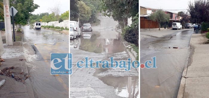 Así lucían las calles de la Villa Curimón tras la rotura del sifón.