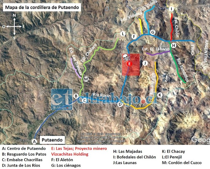 El mapa indica la zona roja donde está desarrollando la empresa minera su actividad.