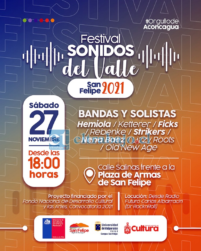 Este sábado a partir de las 18 horas en Salinas, frente a la Plaza de Armas, tendrá lugar la segunda versión del festival ‘Sonidos del Valle’.