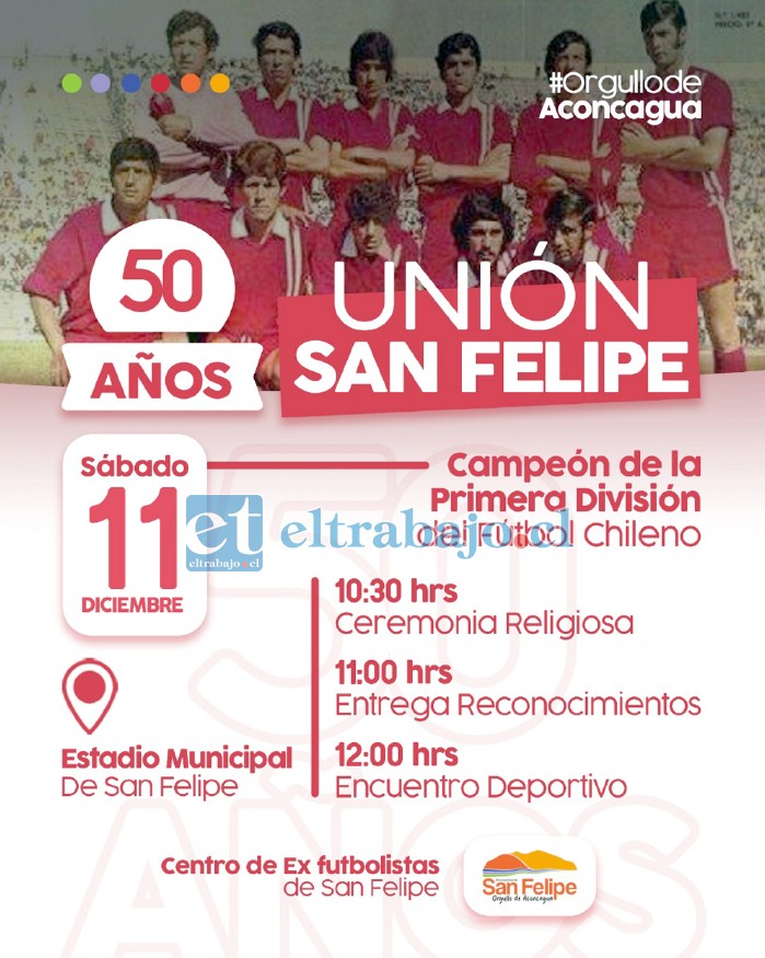 La cita es este sábado desde las 10.30 horas en el Estadio Municipal, donde se estarán celebrando los 50 años de la hazaña de Unión San Felipe.