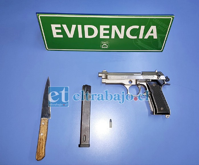 Un arma de fuego modificada y un cuchillo portaba la persona detenida en el sector del puente Cimbra en Putaendo.