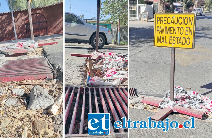 URGE SOLUCIÓN.- Cansados están los vecinos de Villa Las Acacias de esperar que el Municipio repare estas peligrosas rejillas, frente al Jardín Infantil Creciendo en Las Acacias. El problema es de larga data, pues cuando reparan, pronto se vuelve a romper.