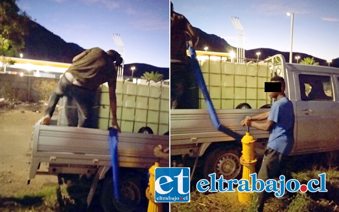 LOS MUY FRESCOS.- Acá vemos a estas personas robando el agua de esta población, las fotos las tomaron los mismos afectados.