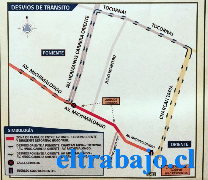 Este es el mapa con los desvíos de tránsito por el inicio de las obras en el tramo 3 de la Avenida Michimalonco.