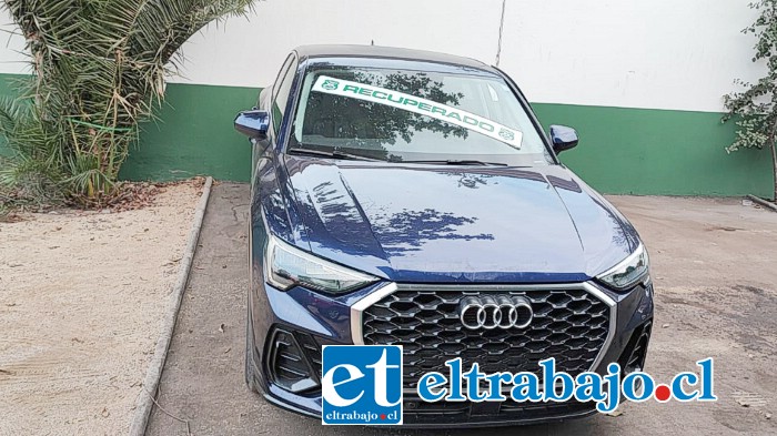 Este es el Audi recuperado por Carabineros de la SIP San Felipe, quienes detuvieron a sus dos ocupantes.