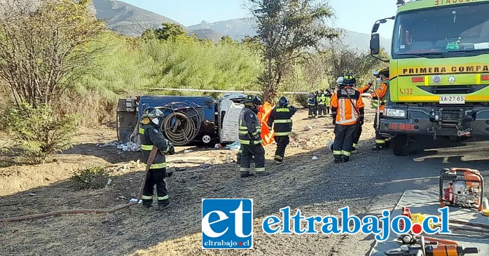 TRAGEDIA.- La tragedia ocurrió este martes a eso de las 15,30 horas en el sector Pedrero de la comuna de Calle Larga. (Foto Bomberos Los Andes Calle Larga)