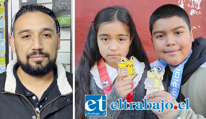 Javier Ramírez, fue juez de piso en este Regional Pokemon Championship 2022 disputado en Santiago. A la derecha Catalina Suárez y Emilio Cordero son dos de los sanfelipeños que ganaron sus boletos a etapas superiores a nivel mundial, y también 3.500 dólares cada uno.