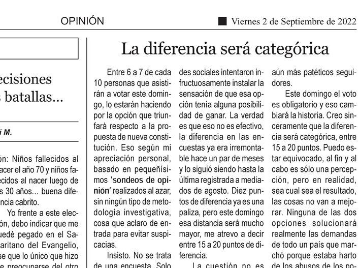 La columna de opinión corresponde al viernes 2 de septiembre, antes del plebiscito.