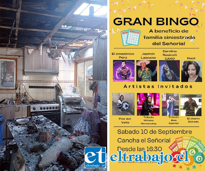 Estos son los daños que dejó el incendio en casa de Gioconda Muñoz. A la derecha, ellos son los artistas locales que van a estar presentes este día sábado 10 de septiembre en la cancha de Villa El Señorial.