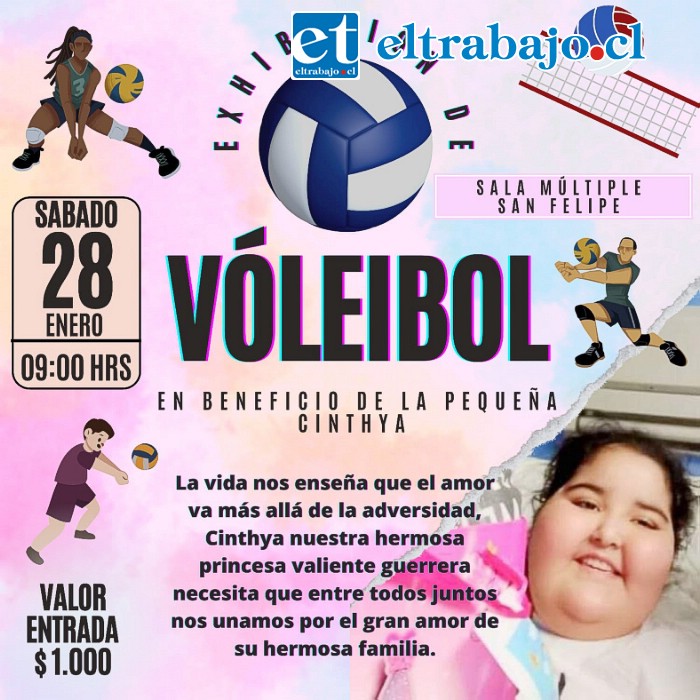 Exhibición de voleibol para Cinthya se realizará en la sala múltiple.