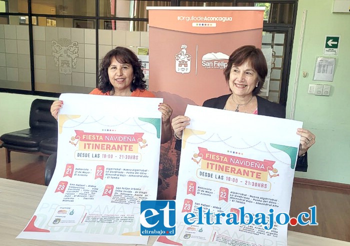 Alcaldesa Carmen Castillo junto a la Dideco María Teresa Urbina en el lanzamiento de la Fiesta Navideña Itinerante.