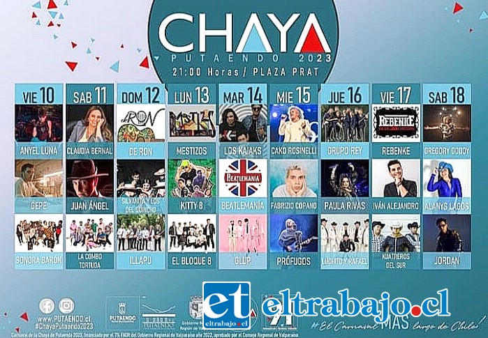 Calendario fiesta de la chaya de Putaendo 2023.